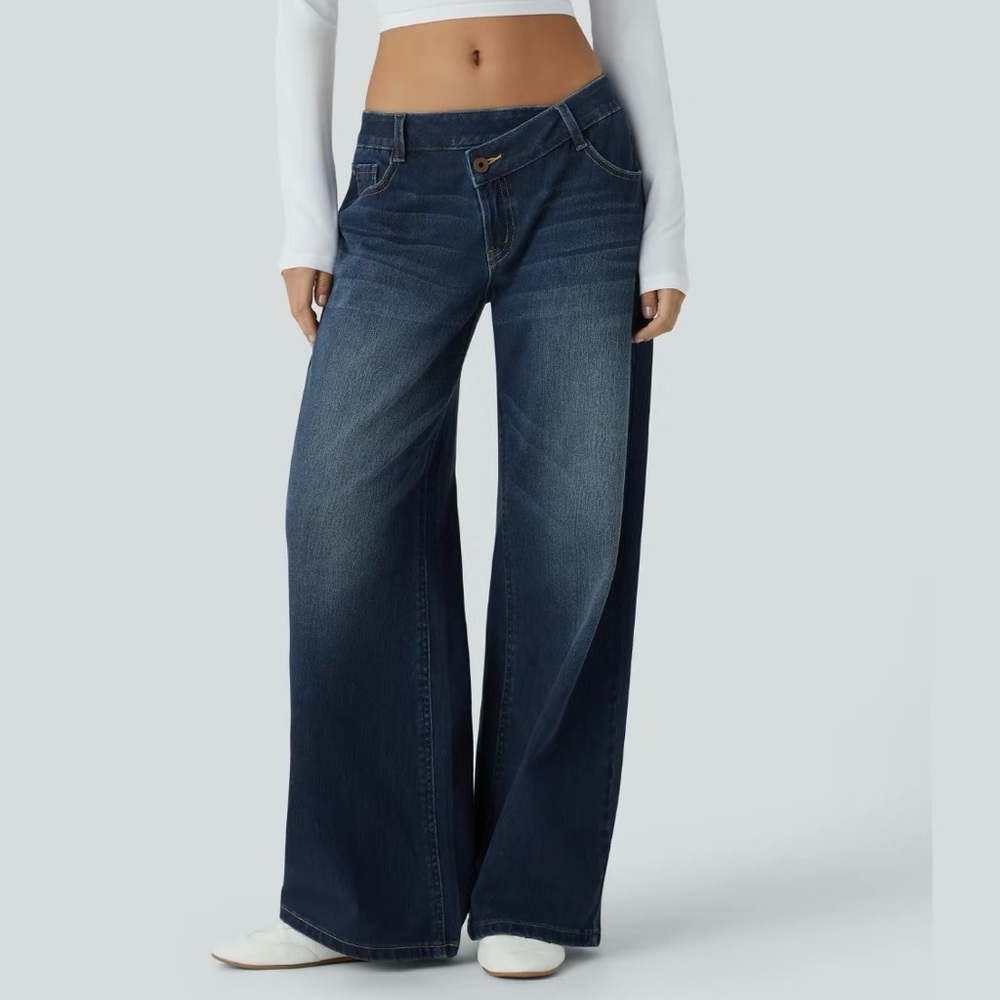 HALARA Asymmetric Low Rise Wide Leg Jeans